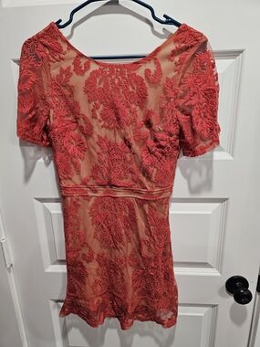 Luxxel Dark Corral Floral Lace Mini Dress